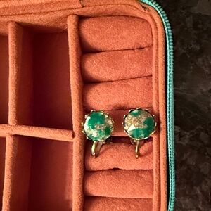 Vintage Green and Gold Clip-On Earrings
